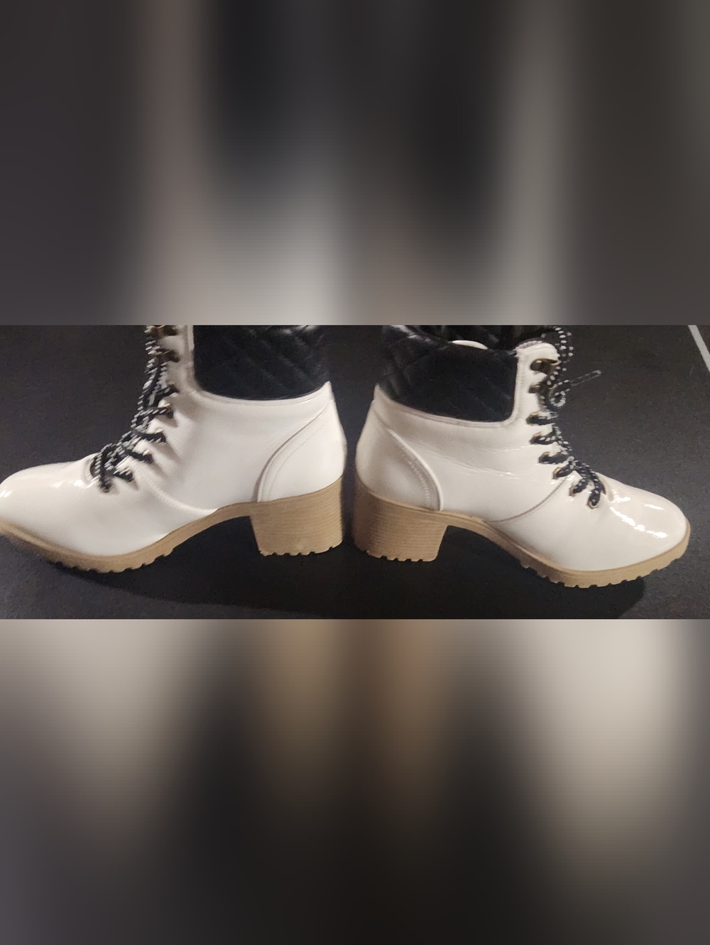Qupid Tilly Ivory Combat Boots Faux Leather Cushioned Collar Size 8